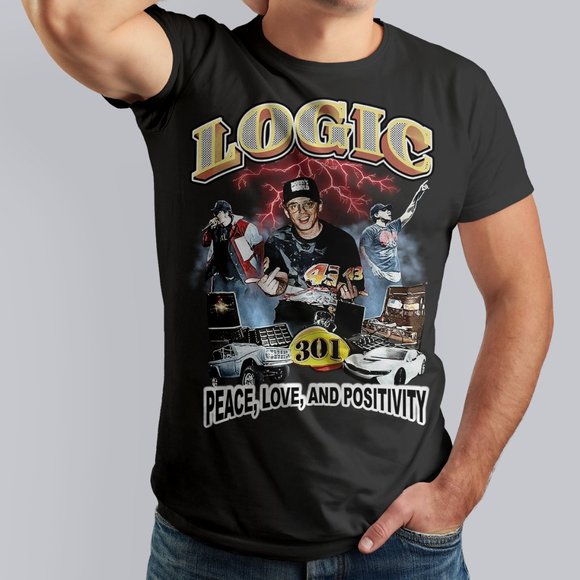 Gildan "Logic Peace Love And Positivity" Unisex T-Shirt / Black M-2XL - Picture 1 of 2